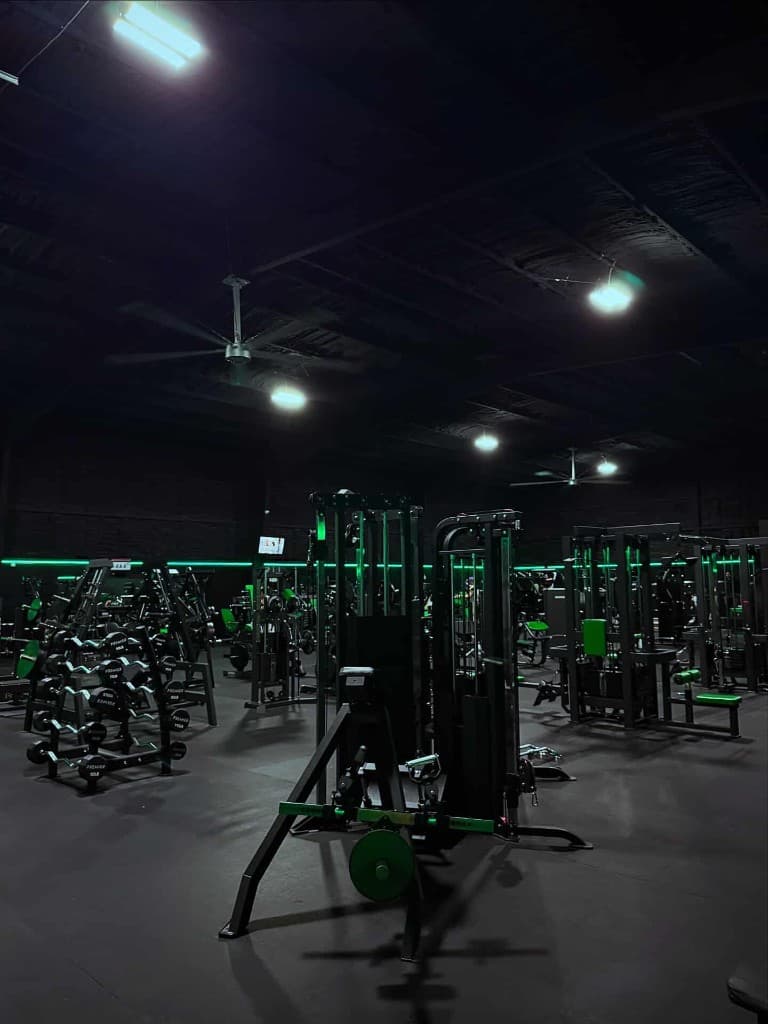 Cable machines and free weights in the Paradise Gym training area